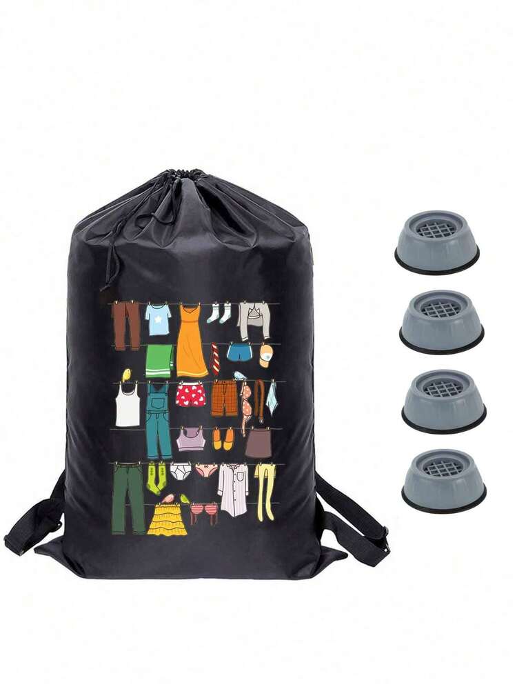 Extra Large Capacity Laundry Bag With Shoulder Strap And Durable Drawstring, Printed With Cute Clothing Pattern, Multi-Purpose Rectangular Woven Laundry Bag, Suitable For Home And Travel Storage, Portable Travel Storage Bag, Durable Drawstring, Home Canvas Storage Bag, Ideal For Travel/Dorm, Essential For Back To School/Graduation Season - Multicolor - View 13