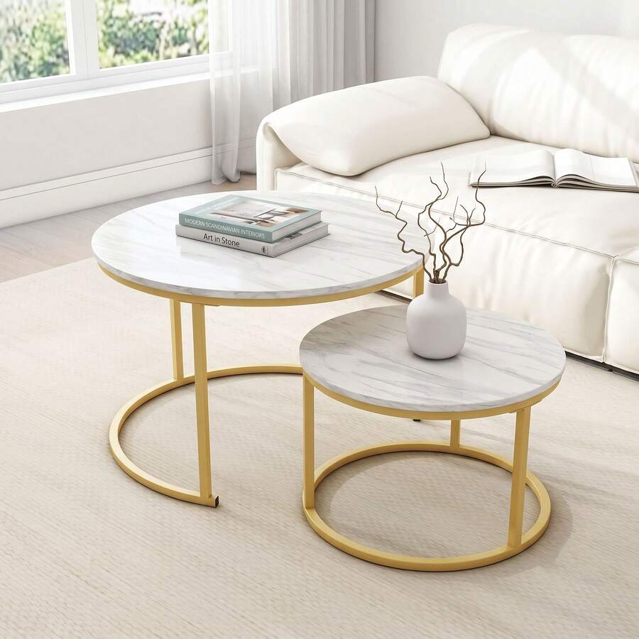 Nested Coffee Table Set, Round Coffee Table, Modern Side Table/Bedside Table, Suitable For Bedroom And Living Room. Gold - Gold - View 1