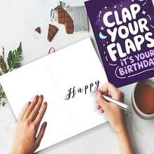 1件生日卡片，附信封邀請函「Flap Your Wings」幽默生日卡，適合生日慶祝派對禮物，加厚加大信封與卡片 - A - 查看 5