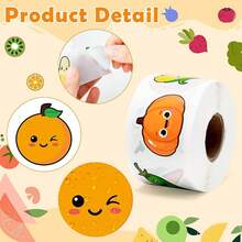 500 miếng nhãn dán cuộn doodle rau củ và trái cây hoạt hình, kích thước lớn 1.2 inch, họa tiết bất đối xứng, 2 kiểu để lựa chọn, nhãn niêm phong, ngày đầu đến trường - Nhiều màu - Xem 4