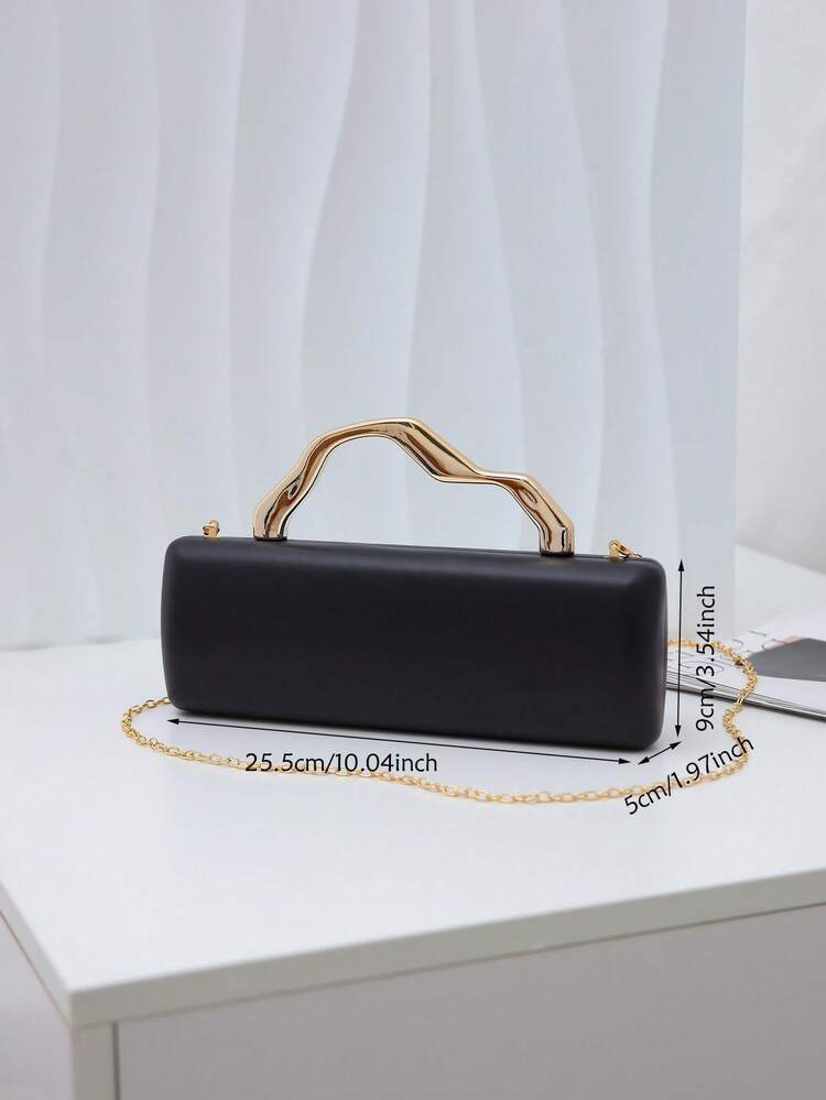 Tas Clutch Malam Wanita, Bentuk Persegi Panjang dengan Cangkang Keras, Kulit PU Halus Warna Burgundy, Tas Tangan Minimalis dan Elegan, Cocok untuk Pernikahan, Pesta Dansa, Makan Malam Formal, dan Acara Lainnya - Hitam - View 10