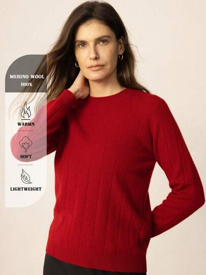 100% Merinowolle Damen Pullover 2026 Herbst Neu Damenbekleidung Rundhals Pullover Herbst/Winter Strickpullover Damen Herbst Neu Bekleidung Wollpullover Langarm Basic Top Basisschicht Damen Winterbekleidung Damen Bürokleidung Damen Herbst Pullover Burgunder Top