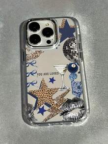 Vintage Fashion Mixed Wild Beauty Style Full Coverage Phone Case, Leopard Print Star Light Ball Lip Print Pattern, Suitable For IPhone 17/17Pro/17promax/16/16 Pro/12/12 Pro/12ProMax/13/13Pro/13Pro Max/14/14Pro/15/15Pro/11 And Other Phone Models, Perfect Gift For Family And Friends, Shockproof Protective Design Made Of TPU Material - Clear - View 9