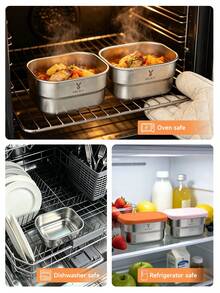 Meoky 3pcs 8oz Stainless Steel Snack Containers With Silicone Lids, Leak-Proof Small Food Storage Boxes, Reusable Metal Lunch Boxes For Snacks, Meal Prep, Travel & Picnic - Orange*3-piece Set - View 6