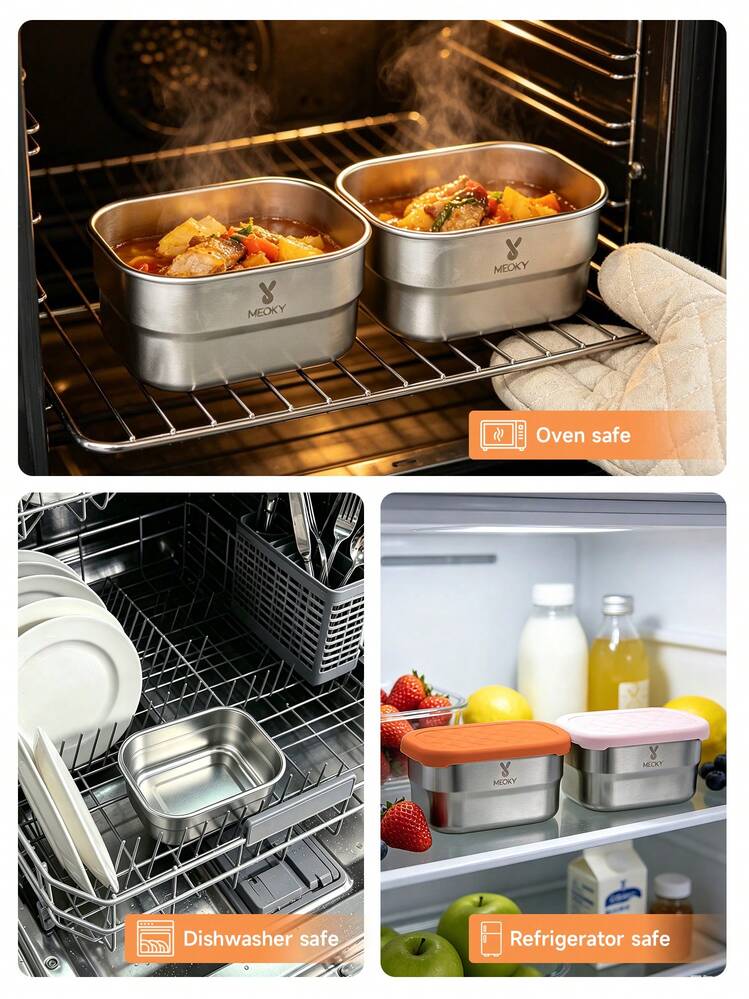 Meoky 3pcs 8oz Stainless Steel Snack Containers With Silicone Lids, Leak-Proof Small Food Storage Boxes, Reusable Metal Lunch Boxes For Snacks, Meal Prep, Travel & Picnic - Orange*3-piece Set - View 5