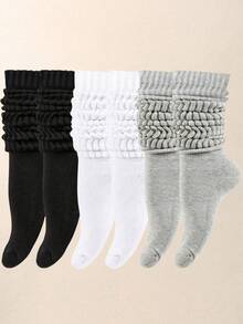 1/3/6 Pairs Random Color Loose Long Socks, All-Match Black White Gray Versatile Socks, Suitable For Girls And Little Girls, Girls Clothing Accessories - Multicolor - View 8