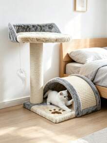 Multi-Functional Cat Tree Tower, Sisal Wrapped Scratching Post, Arch Shape Cat Scratcher Tunnel, Soft Plush Rest Perch Platform With Hanging Mouse Feather Toy, Indoor Furniture For Small Medium Cats Kittens - Multicolor - View 5
