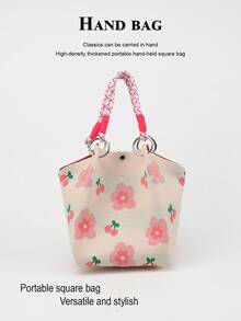 1 buah Tas Tote Rajut Motif Bunga Kartun Kapasitas Besar Ringan, Cocok untuk Perjalanan, Sekolah, Bepergian, Portabel, Cocok Dipadukan dengan Pakaian, Sepanjang Musim - MultiWarna - View 2