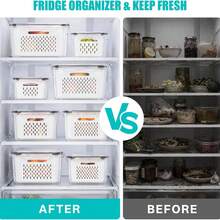 3/2/1 Pack Fruit Storage Containers For Fridge Set, Produce Containers For Fridge With Strainer, Plastic Reusable Fridge Organizers And Storage For Berry Salad Lettuce, Size 1.8, 0.9, 0.4QT - Multicolor - View 5