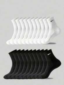 1/5/10/20 Pairs Men/Women/Sports Breathable Mid-Calf Casual Socks, Deodorizing Moisture-Wicking White Socks, Black Socks, Suitable For All-Season Daily Wear And Outdoor Sports - Multicolor - View 3