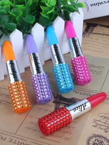 Custom Text Logo Creative Stationery Cartoon Cute Korean Style Lipstick Shaped Rhinestone Ballpoint Pen 1mm Thickness Blue Ink Lipstick Shaped Gift Pen Office Pen, Couples, Spouses, Colleagues, Friends, Elders, Children, Classmates, Teachers - Multicolor - View 2