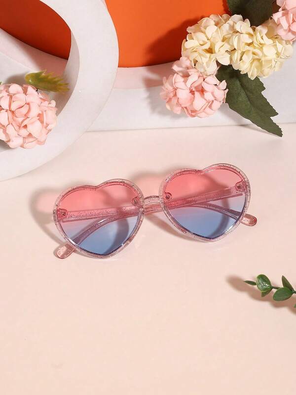 1PC Girl's 4-9Y Cute Personalized Heart‑Shaped Fashion Glasses Glitter Pink And Purple Frame PC Material Lightweight For Activities With Glasses Box