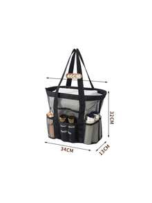 Large Capacity Hollow Polyester Mesh Beach Bag, Multifunctional Storage Tote For Swimming Travel Laundry Toiletry, Minimalist Lightweight Handbag, Ideal Summer Holiday Shopping & Vacation Essentials-Summer-Handbag For School-Pool Accessories - Multicolor - View 12