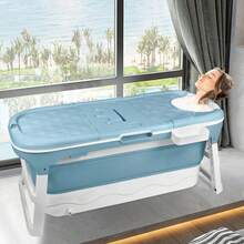 Foldable Adult Bathtub With Built-In Massage Roller, Detachable Cover & Stable Bath Stand – Compact Blue-And-White Design (148 * 62 * 53 Cm), Lightweight And Easy To Assemble, Store Or Move; Smooth Surface, Rounded Edges, Drain Plug Included; Ideal F - 148 X 62 X 52cm - View 7