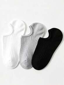 5/15 Pairs Women's Solid Color Vertical Stripe Invisible Boat Socks, All-Match Minimalist Low-Cut Non-Slip No-Slip Heel Commuter Versatile Short Socks. 3-Color Series - Multicolor - View 4