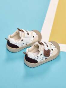 1 Pair Vintage Cute Rabbit Infant Pre-Walker Shoes, Hook And Loop Closed Toe Anti-Kick Baby Shoes - Khaki - View 5