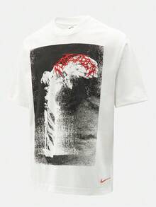Nike Men's AS U NSW TEE LSE YMH DINO PRIN Short Sleeve T-Shirt Knit Collarless Short TIQ5863-100 - Red and White - View 1