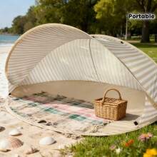2-Second Setup For A 2-Person Beach Tent! No Setup Needed, Portable Quick-Open Sunshade, Easy-To-Use Outdoor Canopy Perfect For The Beach, Picnics, Parks, Camping, And Family Relaxation. - White Stripes - View 2