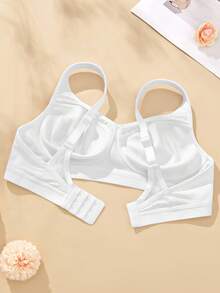 Deyllo Plus Size Women's Compression Bra, Wireless Wide Strap, Soft Comfortable Jacquard Full Coverage Unpadded Everyday Style - White - View 10