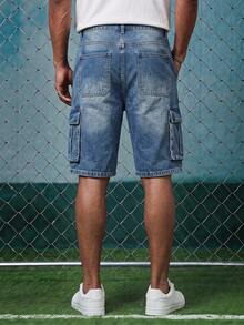 EVRINFINITE Men's Casual Washed Denim Cargo Shorts Jorts - Royal Blue - View 2