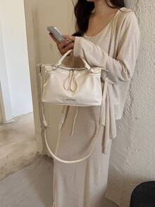 女款時尚簡約優雅白色手提包，附斜跨背帶 - 白色 - 查看 6