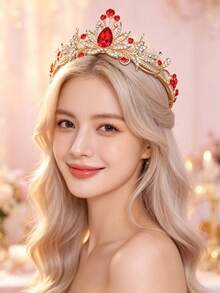 1件時尚精緻合金皇冠髮飾 女款 婚禮派對用 - 紅色 - 查看 4