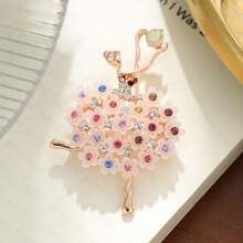 1 chiếc ghim cài áo thiết kế vũ công ballet hoạt hình thời trang, hoa cài ngực đính đá rhinestone nhiều màu thanh lịch, phù hợp đeo hàng ngày và làm quà tặng lễ hội - Vàng hồng - Xem 7