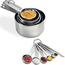 5/7/12pcs Stainless Steel Measuring Cups And Spoons Set, Baking Measuring Cups, Kitchen Gadgets, Cooking And Baking Kitchen Tools, Suitable For Most Spice Jars (Silver) - Silver - View 14