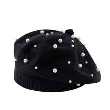 Topi Beret Rajut Mutiara, Topi Pelukis Vintage Warna Polos, Topi Wol Lembut untuk Musim Gugur/Dingin - mutiara - View 6
