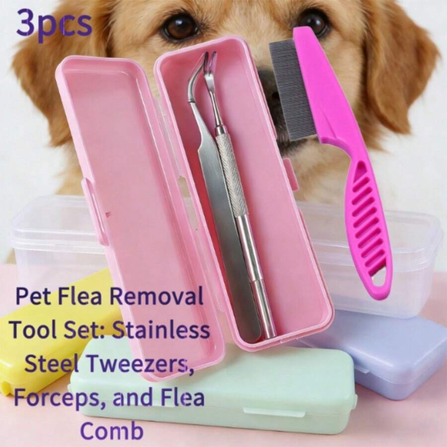 3pcs Pet Flea Removal Set, Easy To Clean And Durable, Suitable For Long-Haired And Short-Haired Cats And Dogs. Portable Design - Multicolor - View 1