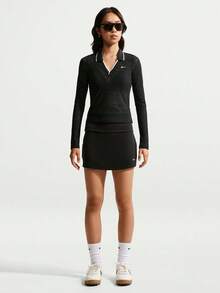 Nike Women's AS W NK CHLL KNT LS STCH LACEPOLO Knit Collar Long Sleeve TIM8390-010 - Black - View 6