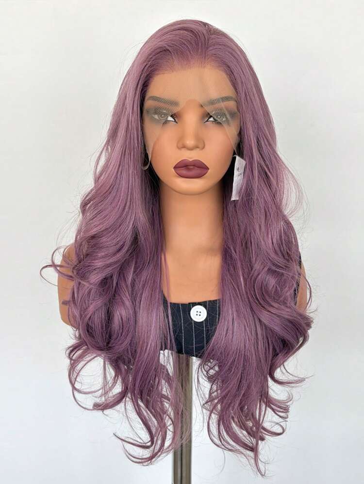 Mixed Purple Fluffy Big Wavy Curly Hair, Synthetic Lace Wig, Heat-Resistant Fiber, Pre-Plucked Hairline, 13x4 Front Lace Area, Suitable For Parties, Daily Wear And Cosplay - Multicolor - View 11