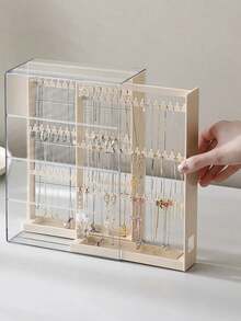 1/2pcs Jewelry Storage Rack Necklace Holder, Pull-Out Necklace And Earring Rack With Cloud Tray, Earring Display Stand, Jewelry Storage Box, Pull-Out Jewelry Organizer With Lid For Rings, Watches And Small Accessories - Multicolor - View 5