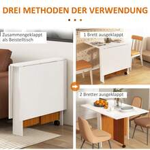 Folding Table Mobile Dining Table With Folding Worktop And Wheels, Versatile Side Table For Kitchen And Dining Room In White - White - View 4