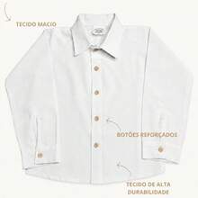 Conjunto Infantil Menino Social Camisa Manga Longa e Body Calça Com Suspensorio e Gravata Borboleta para festa Casamento - Bege/Branco - Visão 3