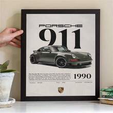 1PC Vintage-Style German Sports Car Wall Art-Understated Dark Green Porsche 911 (Includes Model Overview And Performance Specs); High-Definition Printed Canvas; Unframed; Suitable For A Boy's Room. - 1990 Model - View 4