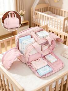 1pc Lightweight Mommy Bag, Stroller Hanging Bag, Large Capacity Compartments With Dual Openings, Suitable For Baby Bottles, Cosmetics And Travel Toiletries - Multicolor - View 1