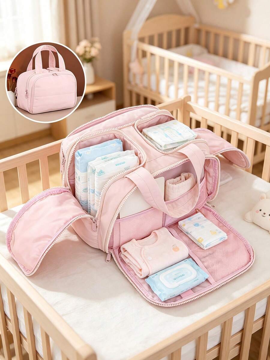 1pc Lightweight Mommy Bag, Stroller Hanging Bag, Large Capacity Compartments With Dual Openings, Suitable For Baby Bottles, Cosmetics And Travel Toiletries - Multicolor - View 1