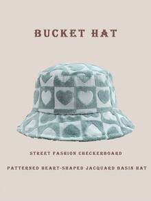 1pc Sun Wave Casual Streetwear Polyester Shell Jacquard Decor Bucket Hat, Geometric 3D Pattern, Spring Summer Autumn Winter - Heart Grey-green Mint - View 1