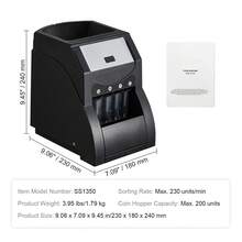 USD Coin Sorter, Coin Sorter Machine For USD Coin 1￠ 5￠ 10￠ 25￠, Sorts Up To 230 Coins/Min, Coin Sorter And Wrapper Machine Holds 200 Coins Included 4 Coin Tubes, Black - No LCD Screen - View 12