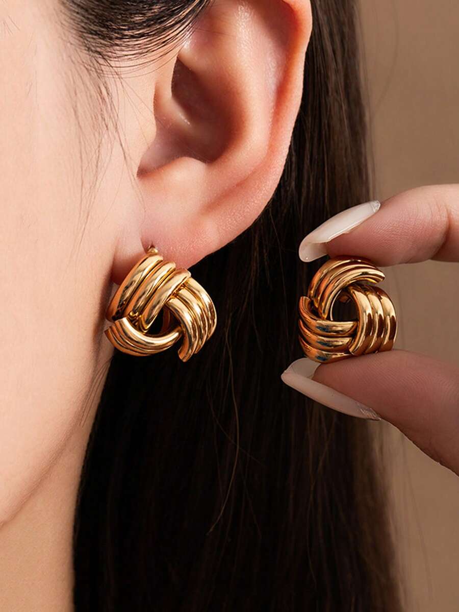 HOTNICE Anting-anting Wanita Emas 14K Model Lilitan, Anting-anting Manset Logam Multilapis Minimalis yang Saling Terkait, Cocok untuk Pesta Pernikahan Sehari-hari - Emas - View 1