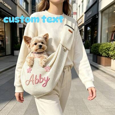 Custom Pet Name Lightweight Carries, Breathable Dog Sling Carrier, Small Pet Travel Crossbody Bag, Embroidered Name Dog Bag, Dog Lover Gift
