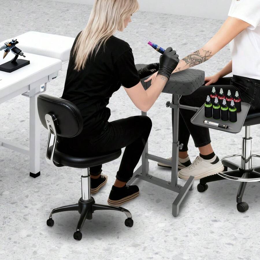 Black Free Standing Adjustable Height Armrest Stand With Tray For Tattooing - Default - View 1