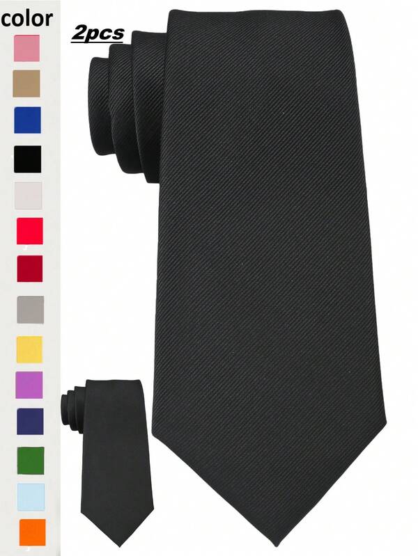 2pcs Solid Color Diagonal Stripe Handmade Neckties, Business Casual Style, Suitable For Daily Wear, Weddings, Parties, Cocktail Events, Banquets
