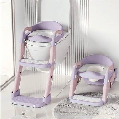 Luminpool Children's Toilet Seat With Steps, 2-In-1 Toilet Step Stool For Toddlers, Soft, Non-Slip Seat Cover With Splash Guard And Built-In Footstool