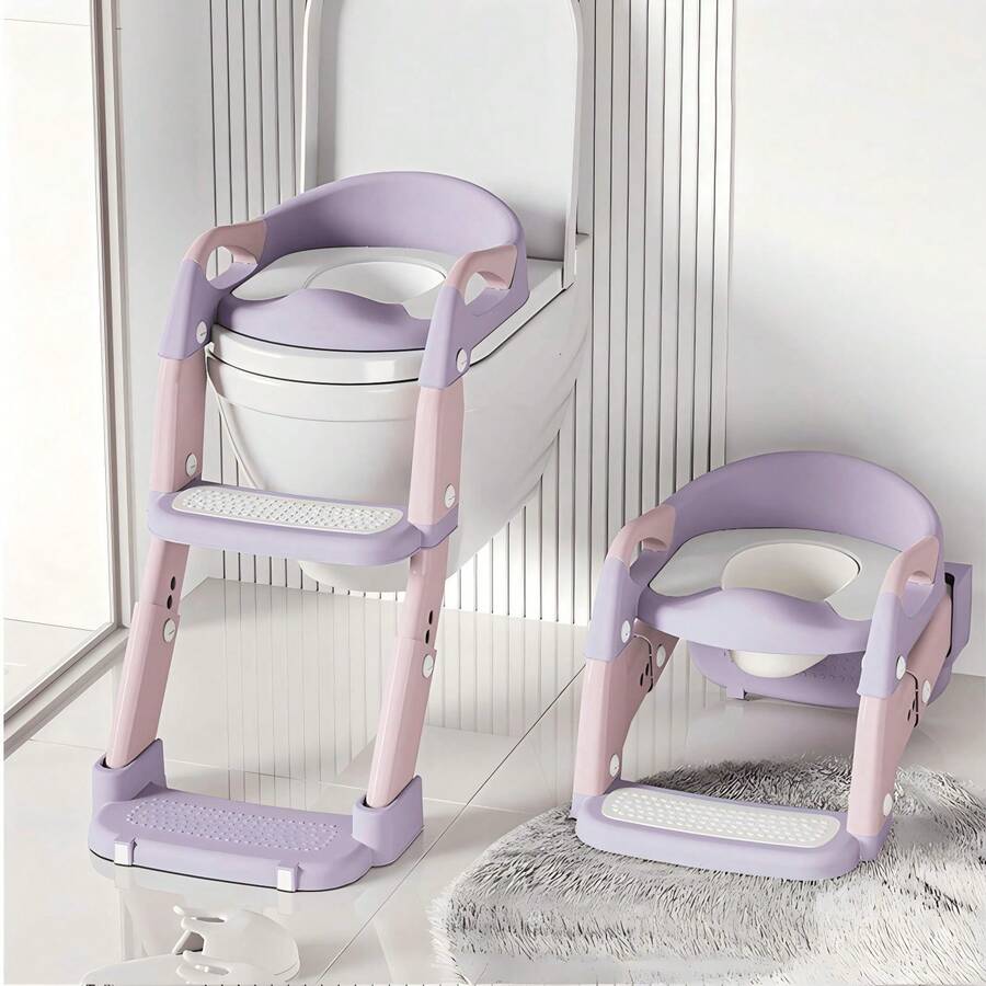 Luminpool Children's Toilet Seat With Steps, 2-In-1 Toilet Step Stool For Toddlers, Soft, Non-Slip Seat Cover With Splash Guard And Built-In Footstool - Purple - View 1