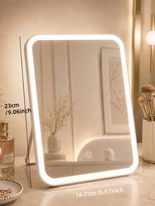 EOLOVA Espejo de maquillaje LED, espejo grande, iluminación de 3 colores, control táctil, espejo de maquillaje de viaje, herramienta de maquillaje, espejo de maquillaje LED portátil recargable, batería de 600mAh de larga duración, adecuado para dormitorio de estudiante, hogar, uso diario en el dormitorio - Multicolor - Ver 7