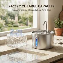 74oz/2.2L Automatic Pet Water Fountain - Stainless Steel Material, USB Powered, With Water Level Window For Easy Monitoring - Suitable For Cats And Puppies - Easy To Clean Base And Interior, Automatic Water Supply - 2.2L - View 11
