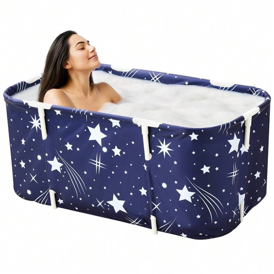 Folding Adult Bathtub – King-Size Portable Spa Tub With Built-In Drain Plug & Carry Bag | No Tools Needed, Easy Setup For Home, Outdoor, RV, Dorm Or Recovery Use | Lightweight Yet Sturdy Design, Compatible With Warm Or Cool Water - Blue - View 1