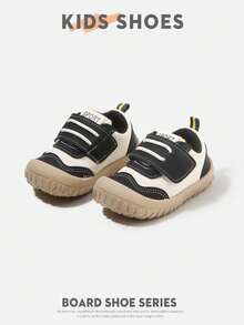 1 Pair Infant Toddler Colorblock Hook & Loop Flat Casual Sneakers For Daily Wear And Outings [Select Based On Actual Cm Inner Length] - Black - View 3